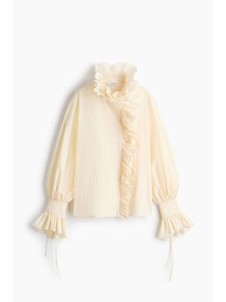 H&M - Women White Ruffled Cotton Blouse