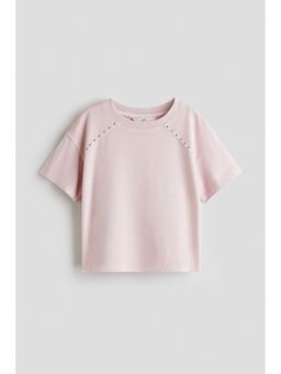 H&M - Girls Pink Studded Cotton T-Shirt