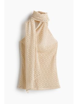 H&M - Women Beige Crochet-Look Scarf-Collar Top