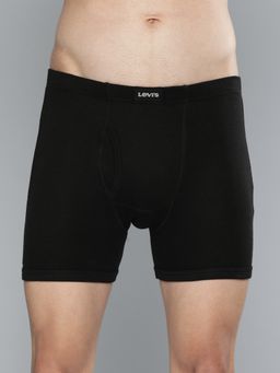Levi's - Men Cotton Solid Long Comfort Boxer Brief With Inner Elastic & Fly Open Black