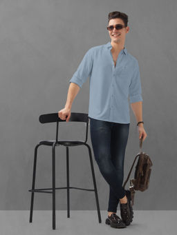 BULLMER - Bluish Grey Trendy Regular Fit Solid Full Sleeve Causal Shirt for Men