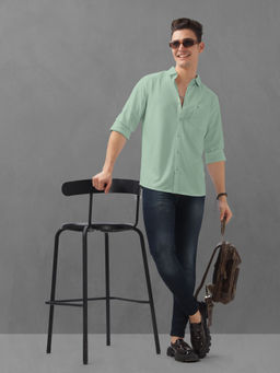 BULLMER - Mint Green Trendy Regular Fit Solid Full Sleeve Causal Shirt for Men