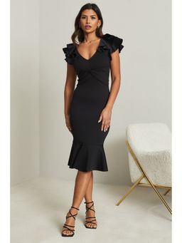 Lipsy - Black Double Ruffle Midi Dress