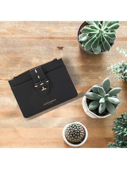 Accessorize London - Women Faux Leather Black Stitched Card Holder