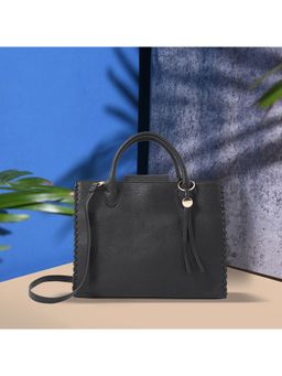 Accessorize London - Women Faux Leather Black Whipstitch Handheld Bag