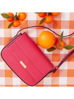 Accessorize London - Women Faux Leather Pink Straight Flap Saddle Sling Bag