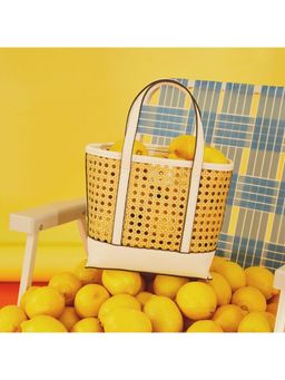 Accessorize London - Women Faux Leather White Rattan Handheld Bag