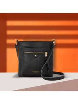 Accessorize London - Women Faux Leather Black Classic Messenger Sling Bag