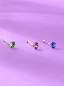 Accessorize London - 925 Pure Sterling Silver Set of 3 Pastel Crystal Nose Studs