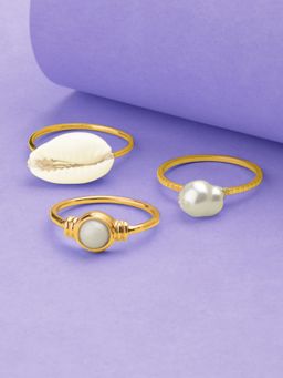 Accessorize London - Women's Set of 3 Pearl Shells Rings (S)