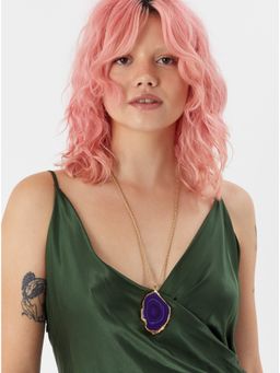 Accessorize London - Women's Purple Amber Statement Stone Slice Necklace