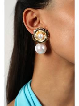 MINJI AND CO. - Glossy Gloss Floral Gold Plating Brass Drop Earrings