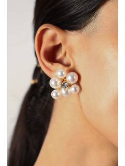 MINJI AND CO. - Pearl Floral Gold Plating Brass Stud Earrings