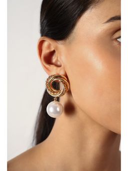 MINJI AND CO. - Golden Pearl Drop Gold Plating Brass Drop Earrings
