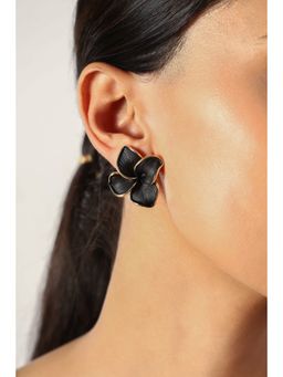 MINJI AND CO. - Black Floral Gold Plating Brass Stud Earrings