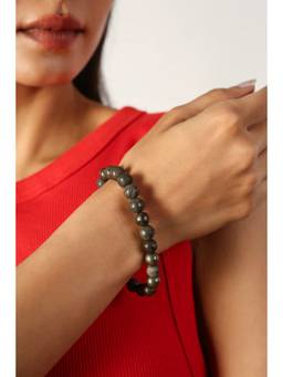 MINJI AND CO. - Natural Pyrite Beaded Grey Brass Bracelet