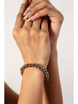 MINJI AND CO. - Gold Metallic Bead Stretch Gold Brass Bracelet