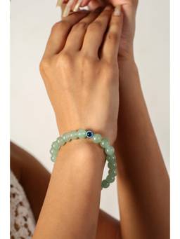 MINJI AND CO. - The Jade and Evil Eye Protection Sky Blue Brass Bracelet