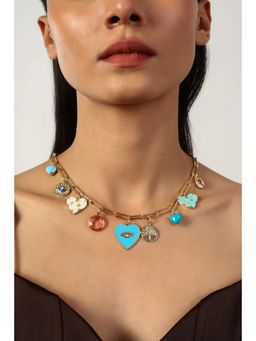 MINJI AND CO. - Elegant Multi Charm Heart Gold Plating Brass Necklace