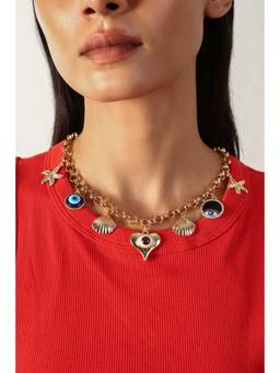 MINJI AND CO. - Timeless Multi Charm Heart Gold Plating Brass Necklace