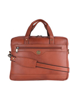 HiLEDER - Pure Leather Stylish 15" Laptop Satchel Messenger Travel Office Bag, Tan