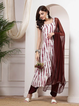 ANAISA - Women Maroon A-Line Kurta with Trouser and Dupatta (Set of 3)