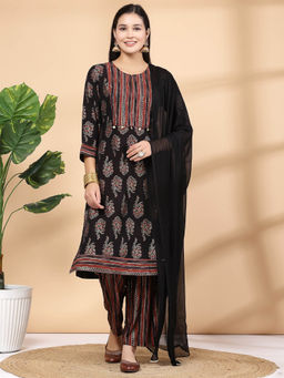 Nayam by lakshita - Floral Printed Chanderi Cotton Kurta and Pants with Dupatta (Set of 3)