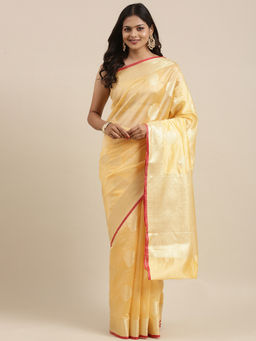 Banarasi Silk Works - Peach Silk Boota Zari Border Saree with Unstitched Blouse