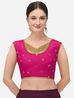 Amrutam Fab - Womens Phantom Silk Work Pink Stiched Blouse With V Neck