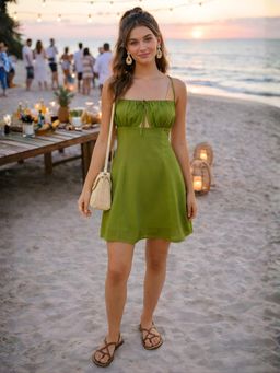 Don’t be basic - Olive Solid Mini Dress