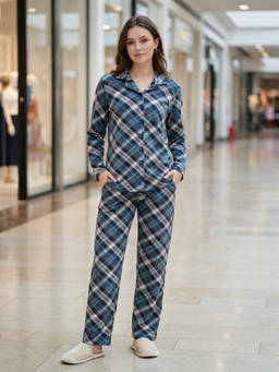 She N She - Grey Checkered Shirt With Pyjama