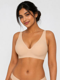 Shop The Edit - Seamless Wireless Push Up Beige Bra