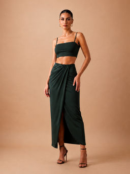 WomanLikeU - Green Crop Top With Sarong