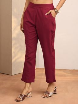 Libas - Maroon Solid Straight Pant with Pockets