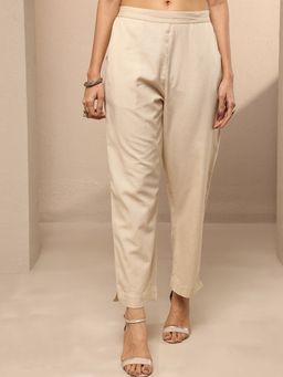 Libas - Beige Solid Straight Pant with Pockets