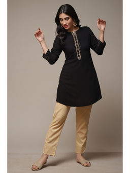 Biba - Womens Black Solid Poly Viscose Straight Kurta