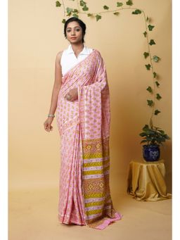 Unnati Silks - Pink Pure Rapid Printed Superfine Mulmul Cotton Saree with Unstitched Blouse
