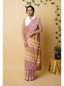 Unnati Silks - Purple Pure Rapid Printed Superfine Mulmul Cotton Saree with Unstitched Blouse