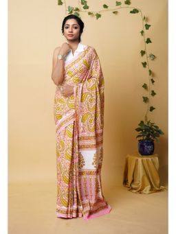 Unnati Silks - Pink Pure Rapid Printed Superfine Mulmul Cotton Saree with Unstitched Blouse