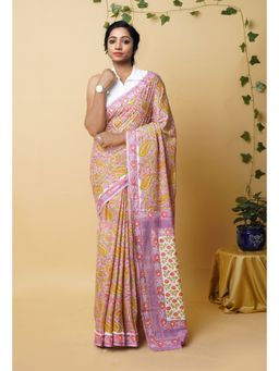 Unnati Silks - Purple Pure Rapid Printed Superfine Mulmul Cotton Saree with Unstitched Blouse