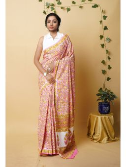 Unnati Silks - Pink Pure Rapid Printed Superfine Mulmul Cotton Saree with Unstitched Blouse