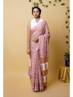 Unnati Silks - Purple Pure Rapid Printed Superfine Mulmul Cotton Saree with Unstitched Blouse