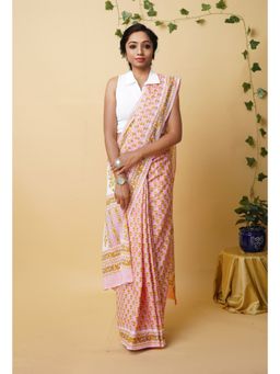 Unnati Silks - Pink Pure Rapid Printed Superfine Mulmul Cotton Saree with Unstitched Blouse