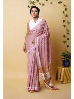 Unnati Silks - Purple Pure Rapid Printed Superfine Mulmul Cotton Saree with Unstitched Blouse