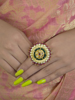 Niscka - Traditional Gold Plated Kundan Adjustable Ring