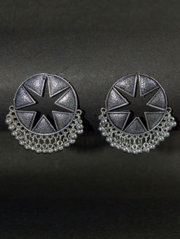 Niscka - Silver Plated Star Stud Oxidised Earrings