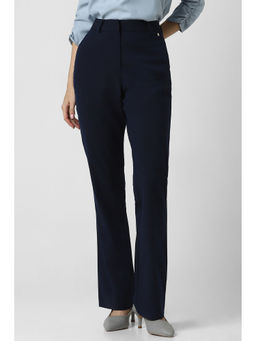 Van Heusen - Women Navy Blue Solid Formal Regular Fit Trousers