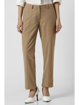 Van Heusen - Women Khaki Solid Formal Regular Fit Trousers