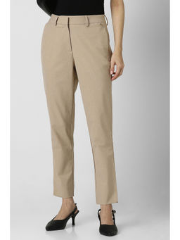Van Heusen - Women Beige Check Formal Slim Fit Trousers