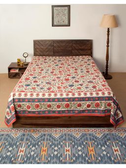 Fabindia - Red Cotton Gulzar Printed Bed Cover- Double